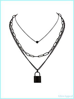 Gothic Layered Lock Heart Necklace Zinc Alloy Stainless Steel Punk Choker
